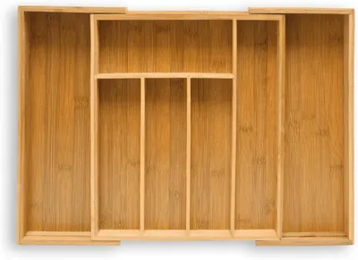 Produktbild von Besteckschublade aus Bambus – Ausziehbare Schublade zur Organisation der Küche – Besteckeinsatz, 5 x 29-48 x 34 cm – Natürliches Aussehen