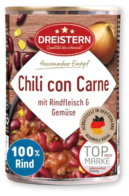 Immagine prodotto di Dreistern stufato al chili con carne con manzo e verdure 400g