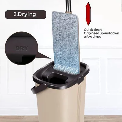 Produktbild von Bodenreinigung-Set, 2-Kammer-Set mit Flachmop für nasse und trockene Verwendung, 6 wiederverwendbare Pads