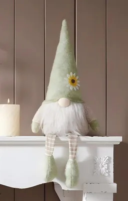 Produktbild von Kantenhocker Wichtel "Blumenmütze" Dekofigur 35 cm hoch, Frühlingswichtel, Dekowichtel