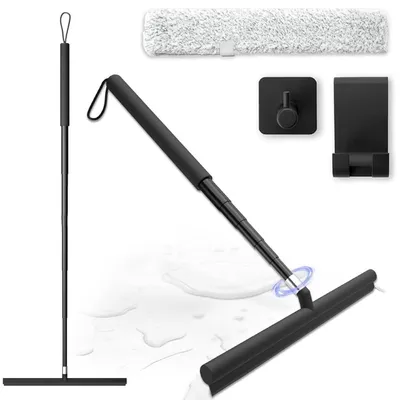 Immagine prodotto di Spazzola per vetri con manico telescopico da 30 a 146 cm, colore nero, con panno in microfibra e gancio