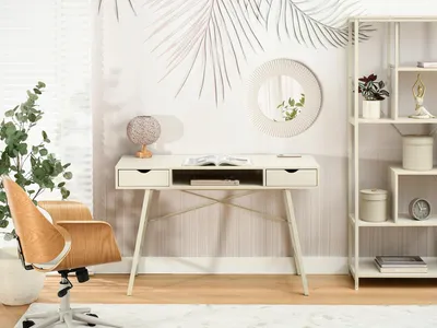 Produktbild von DEVON Schreibtisch Creme 120x77x48 cm mit 2 Schubladen und offenem Regal