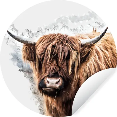 Produktbild von MuchoWow® Runde Wandtattoo - Wandsticker Tapete Aufkleber Schottischer Highlander - Schottische Kuh Ø 30 cm Selbstklebend und Repositionierbar - Wandaufkleber - Kreis - Wandbild - Fototapete - Selbstklebend - Dekoration - Wandschmuck - Schlafzimmer