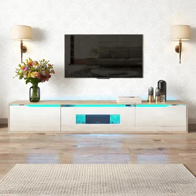 Immagine prodotto di Mobile TV a basso con finitura lucida bianca e illuminazione LED, dimensioni 180x35x30 cm