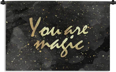 Produktbild von MuchoWow® Wandteppich Wandbehang Zitate - Magie - Gold - Schwarz 120x80 cm Tapisserie Dekoration Wandtuch - Wanddekorationen - Wandtücher