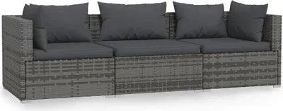 Zdjęcie produktu dla 3-osobowa sofa z poduszkami, szara, polirattan