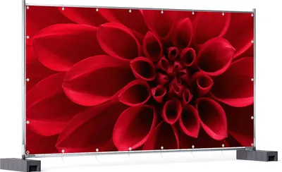 Produktbild von Wallario XXL Outdoor-Poster für Garten oder Balkon, Motiv Rote Dahlienblüte in Nahaufnahme, in ca. 340 x 173 cm