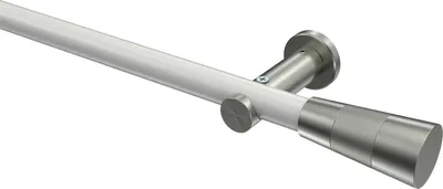 Produktbild von Interdeco Gardinenstange / Vorhangstange Weiß / Edelstahl-Optik, Typ Platon Tanara (Konus Bicolor) ohne Ringe, 20 mm Ø 1-läufig, 400 cm