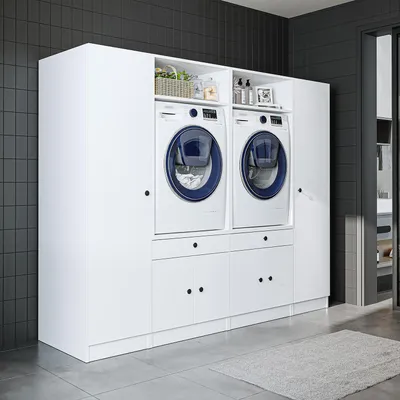 Image de Roomart SÉRIE 1 Meuble de rangement pour lave-linge, 224 cm de large, blanc