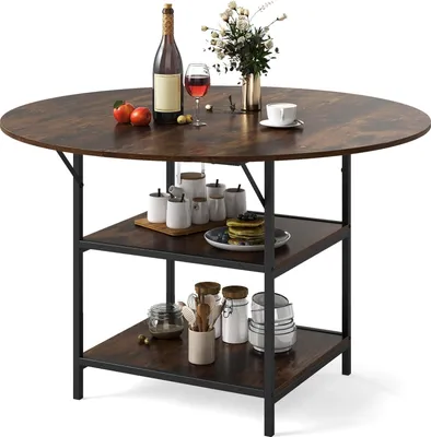 Zdjęcie produktu dla Okrągły stół jadalny, 120 cm, 4-6 miejsc, 2-poziomowe półki