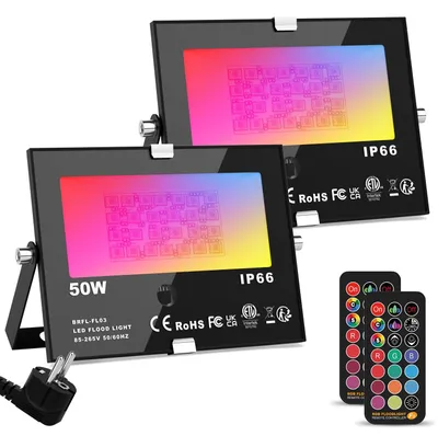 Imagen del producto de Foco LED RGB, para exteriores, con control remoto, 50W, resistente al agua (IP66)