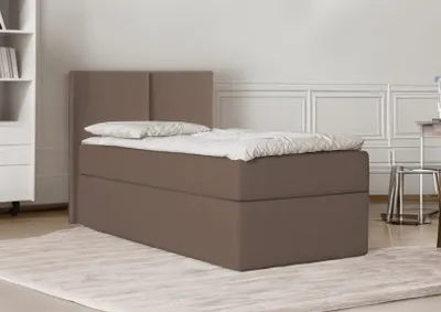Produktbild von Bett Boxspringbett Continentalbett STAR MINI mit Bonell Matratze Einzelbett mit Container H3 (90x200 cm, Braun - Itaka 20, mit Topper T25)