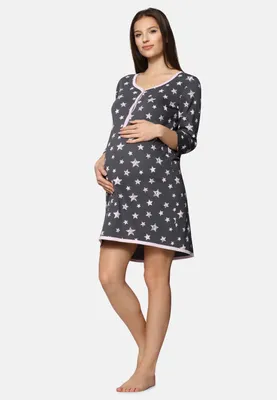 Produktbild von Be Mammy Damen Umstands Nachthemd mit Stillfunktion BE20-176 (GraphitSterneRosa, XL)
