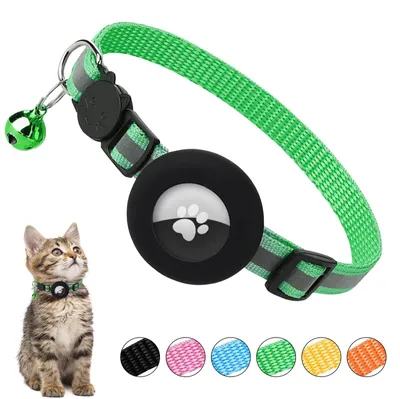 Productafbeelding van Kattenhalsband met Airtag Huls en Veiligheidsmechanisme - Lichtgroen