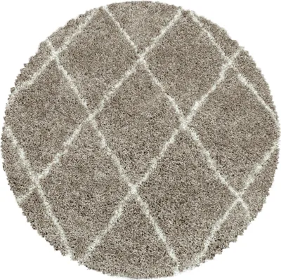 Produktbild von Teppich Wohnzimmer Hochflor Beige 80x80 Rund Geometrisches Design aus Polypropylen