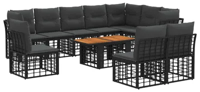 Image de Ensemble de canapés de jardin vidaXL, 11 pièces, noir et gris foncé, en polyrotin