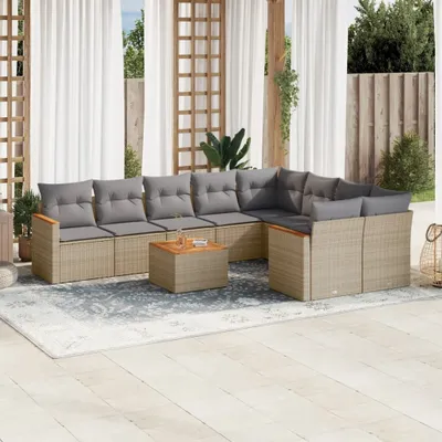 Produktbild von Design 10-tlg. Garten-Sofagarnitur mit Kissen Beige Poly Rattan, Gartenmöbel-Sets 2024 Neu