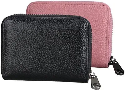 Zdjęcie produktu dla Etui na karty kredytowe z ochroną RFID, wykonane ze skóry - 2 sztuki - czarne/różowe - kompaktowy format 11 x 7,5 cm
