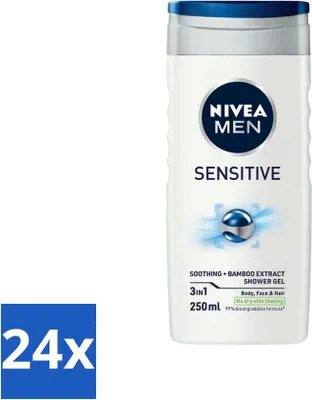 Image de Nivea Men Sensitive Gel douche - Hydratant - 250 ml - Pack avantage - 24 pièces