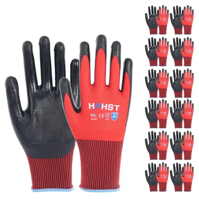 Produktbild von Arbeitshandschuhe, 12 Paar nitrilbeschichtete Arbeitshandschuhe für Damen und Herren, Gartenhandschuhe, Touchscreen-Arbeitshandschuhe, Schutzhandschuhe für Montagearbeiten (rot, Größe XL)