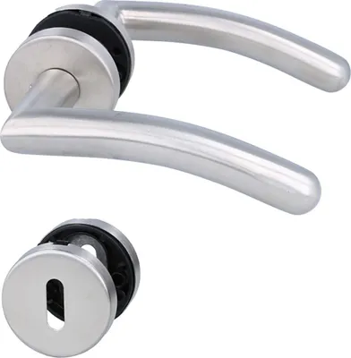 Produktbild von Edelstahl Türdrücker Drückergarnitur Serie Swing Metall Rosettengarnitur Hochhaltefeder Buntbart