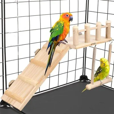 Productafbeelding van Vogel Klimspeelgoed - Vogelspeeltuin Klimladder - Volière Decoratie - Natuurlijk Hout Materiaal - 10x5x2 cm - Natuurlijk