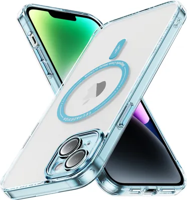 Produktbild von Magnetisch Klare Hülle für iPhone 14, Kompatibel mit MagSafe, Hybrid Stoßfeste Handyhülle Blau