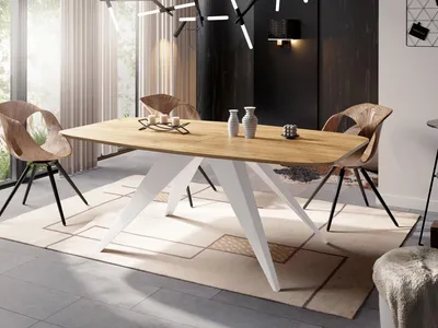 Produktbild von Ausziehbarer Esstisch im Loft-Stil - Industrieller Tisch mit Weißen Metallbeinen - Modernes Design für Wohnzimmer - 160 cm Ausziehbar auf 200 cm - Craft Eiche