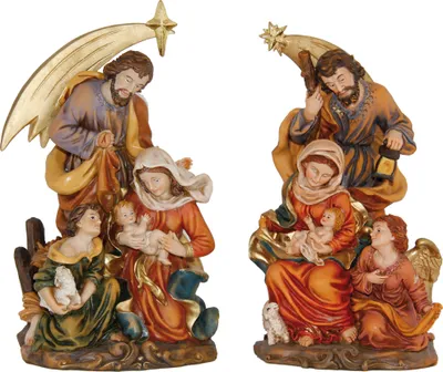 Produktbild von Krippenblock Heilige Familie 2-teilig handbemalt Polyresin 12,8 cm