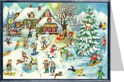 Produktbild von Weihnachtskarte Skihütte mit Winterlandschaft | 17,6 x 12,5 cm