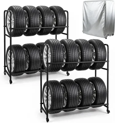 Productafbeelding van 2 x bandenrek met wielen voor 8 banden, tot 180 kg, met