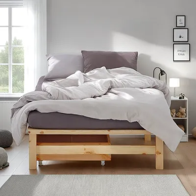 Obrázok produktu pre Homestyle4u Drevená posteľ pre mládež z paliet 90x200 s matracom spĺňajúcim normu OEKO-TEX® Standard 100, 2 úložné priestory, posteľ s futonom v prírodnom vyhotovení