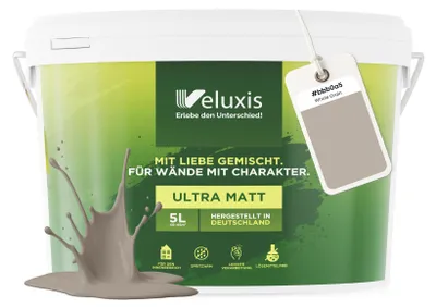 Produktbild von Wandfarbe Hellgrau Creme Beige Matt Innenfarbe – Deckkraft Klasse 1, VOC-frei, Ohne Grundierung, Tropfarm – Wohnzimmer & Schlafzimmer – 5L – Veluxis (Whole Grain)