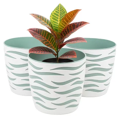 Image de Lot de 3 pots de fleurs avec panier décoratif, diamètre 14 cm