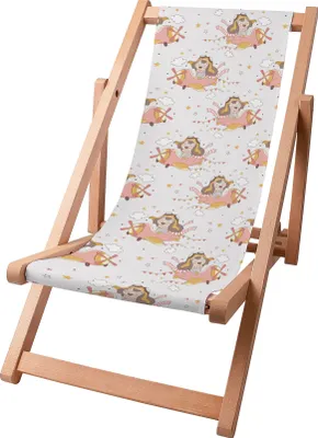 Produktbild von Dreamroots Kinder Liegestuhl klappbar Holz bis zu 130 kg, Sonnenliege klappbar mit 3-stufiger Neigungsregulierung der Rückenlehne,Happy Girl in plane