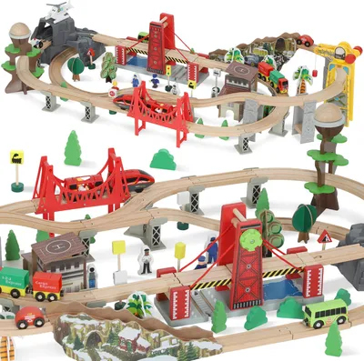 Produktbild von Holzzug-Set, 100 Teile, magnetischer Kran, Buchenholz, Bunt