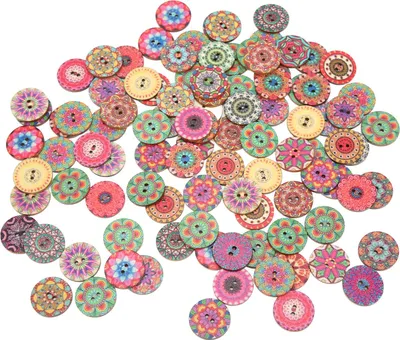 Image de 100 boutons en bois, motif floral rétro, durables, 25 mm, accessoires de bricolage pour la couture, l'artisanat