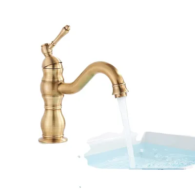 Immagine prodotto di Rubinetto da bagno in ottone antico, comando a una mano, miscelatore caldo e freddo, corto in ottone antico