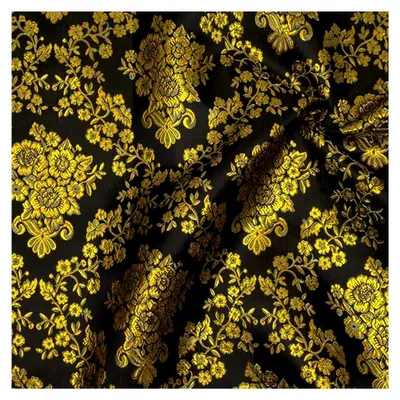 Produktbild von Stoff Kontor Polyester Jacquard mit goldenen Blumenranken -  Standard 100 - Meterware, Farbe Schwarz - zum Nähen von Bekleidung und Dekorationen