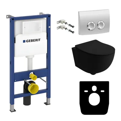 Produktbild von GEBERIT Geberit Duofix Basic Vorwandelement + Wand-WC Tiefspül Brava Becken Schwarz Spülrandlos + Bedienplatte Delta 25 für Doppelspülung