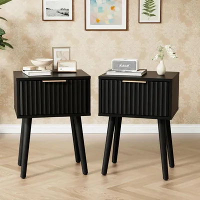 Immagine prodotto di Set di due comodini, dimensioni 48x38x60 cm, colore nero, con cassetti