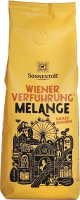 A bag of Sonnentor Melange Kaffee Wiener Verführung whole bean coffee.