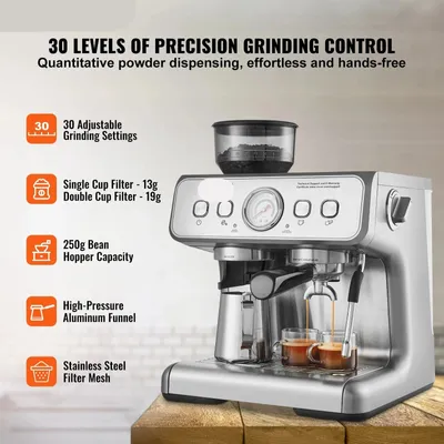 Image de Machine à expresso avec moulin à café intégré - Appareil à café semi-automatique de 15 bars avec buse vapeur