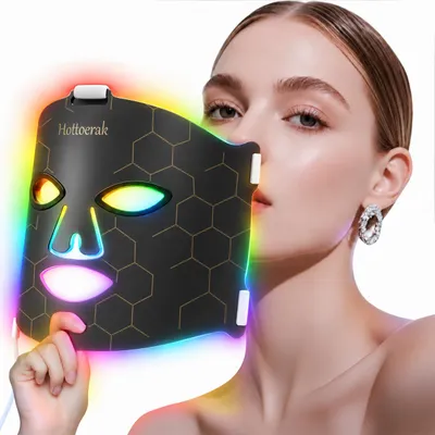 Produktbild von 7 Farben LED Beauty Photonentherapie Maske, LED Gesichtsmaske Rotlichttherapie, Lichttherapiegerät mit 5 Helligkeitsstufen, Gesichtspflege Hautpflege, KI-generiertes Bild