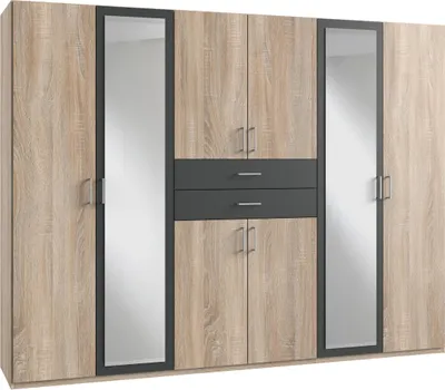 Produktbild von Kleiderschrank Drehtürenschrank Schlafzimmerschrank Schrank Schlafen "Drugi II" Eiche sägerau/Graphit