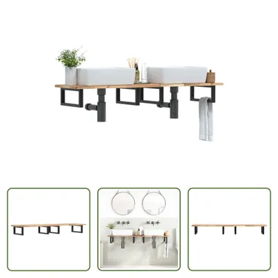 Immagine prodotto di The Living Store Mensola per lavabo a parete in acciaio e legno di acacia