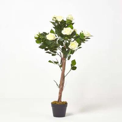 Image de HOMESCAPES Plante artificielle Blanc rosier 90 cm de haut