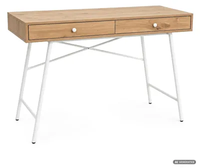 Zdjęcie produktu dla Biurko komputerowe SKANDIA Dąb Artisan 120 cm 2 szuflady biały stelaż styl industrialny 120x50x80,5 cm