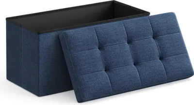 Produktbild von SONGMICS 76cm Sitzbank mit Stauraum, klappbare Sitztruhe, Fußbank, dunkelblau
