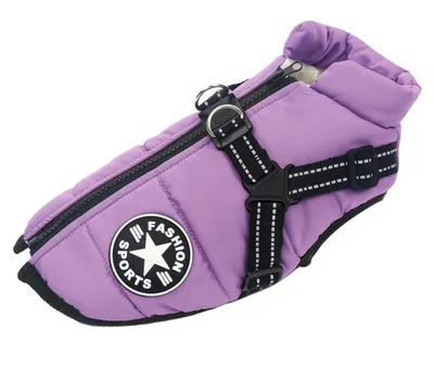 Immagine prodotto di Cappotto per cani con pettorina, impermeabile, lavabile in lavatrice, riflettente, colore: viola chiaro, taglia: 10